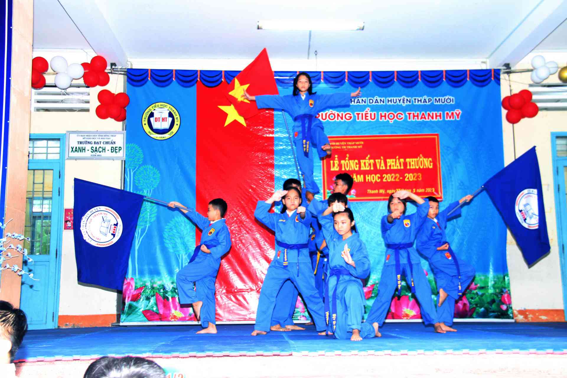 Biểu diễn võ Vovinam của CLB võ học sinh trường TH Thanh Mỹ